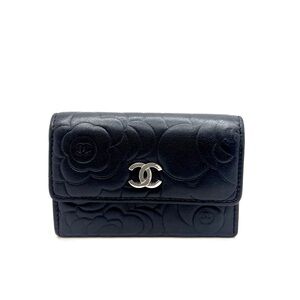 Authentic CHANEL CC Camellia Black Leather Card Holder Wallet